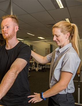 Bridget Dean, a physiotherapist, with her patient.