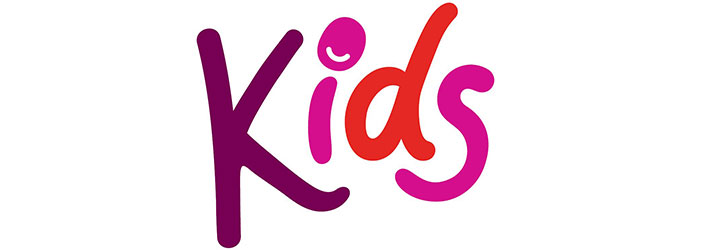 The word KIDS written in colour